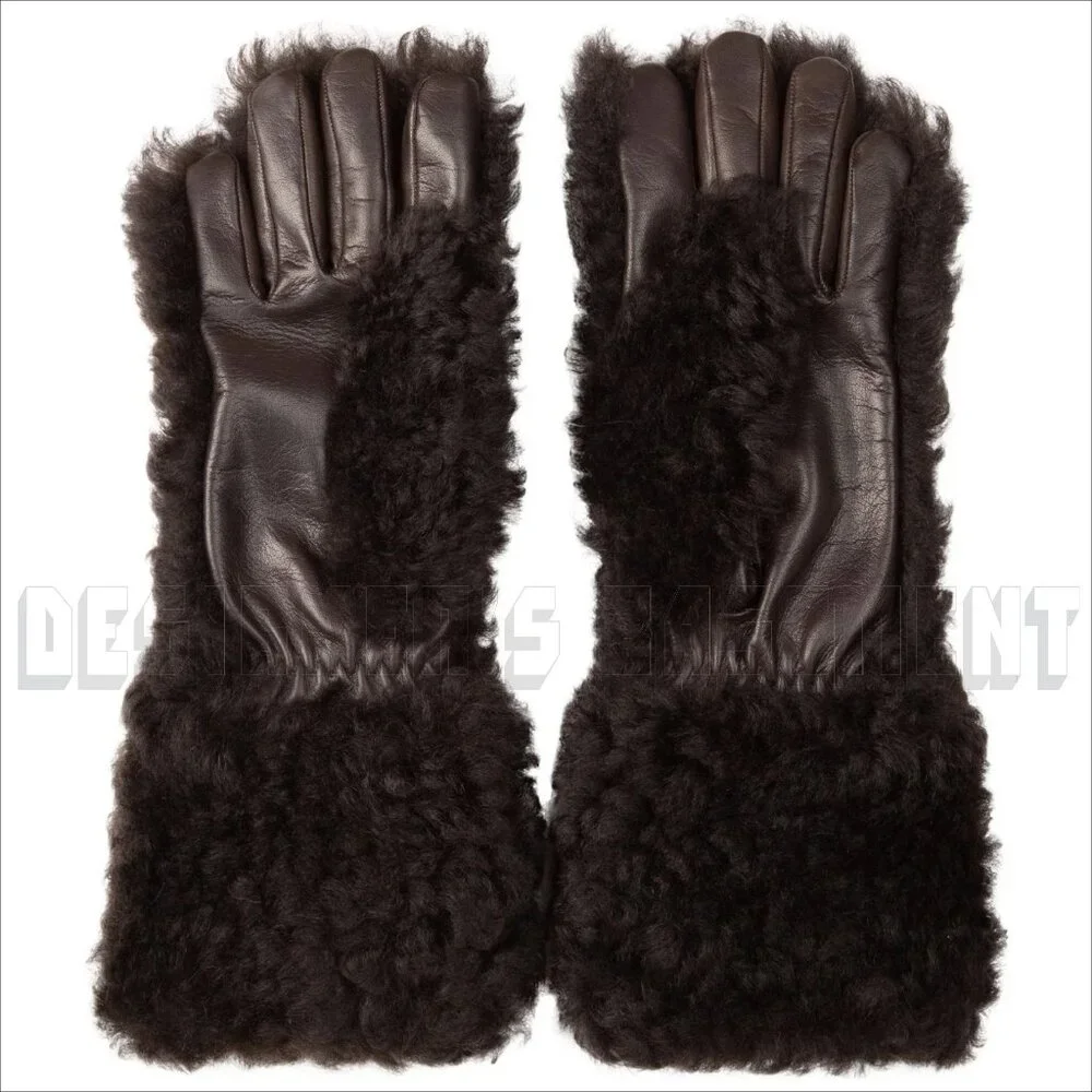 BOTTEGA VENETA size 9 brown TEDDY Shearling and Lambskin cashmere lined Gloves